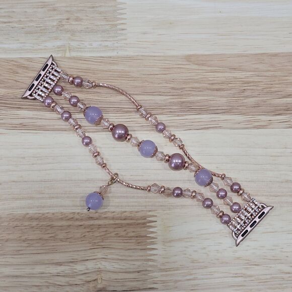 Rose Pink Pearl Purple Beaded Stretch Bracelet Watch Band for Apple 38/40/41mm - Picture 1 of 14